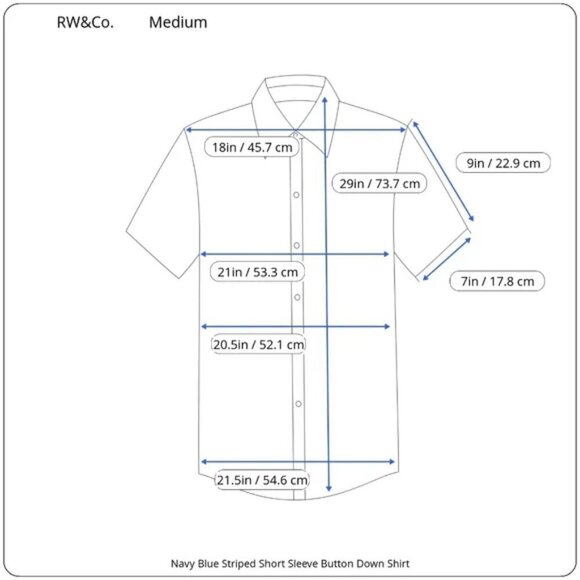 RW&CO Men's Navy Blue Striped Short Sleeve Button Down Shirt Medium - Picture 16 of 16